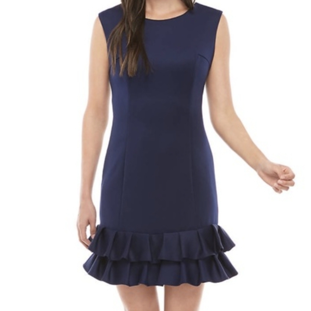 Donna Ricco Navy Ruffled Mini Dress